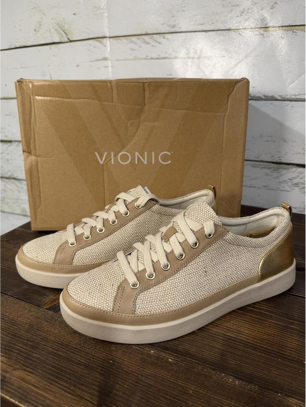 Vionic Women's Winny 2 Lace Up Sneakers Natural Canvas NIB Size 10